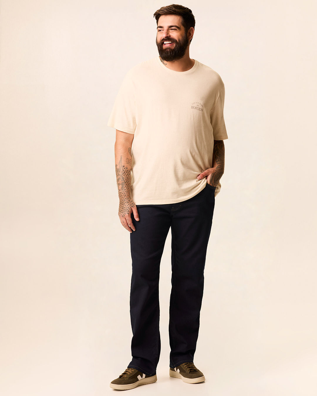 Calça Masculina Plus Size Reta Em Jeans Com Elastano