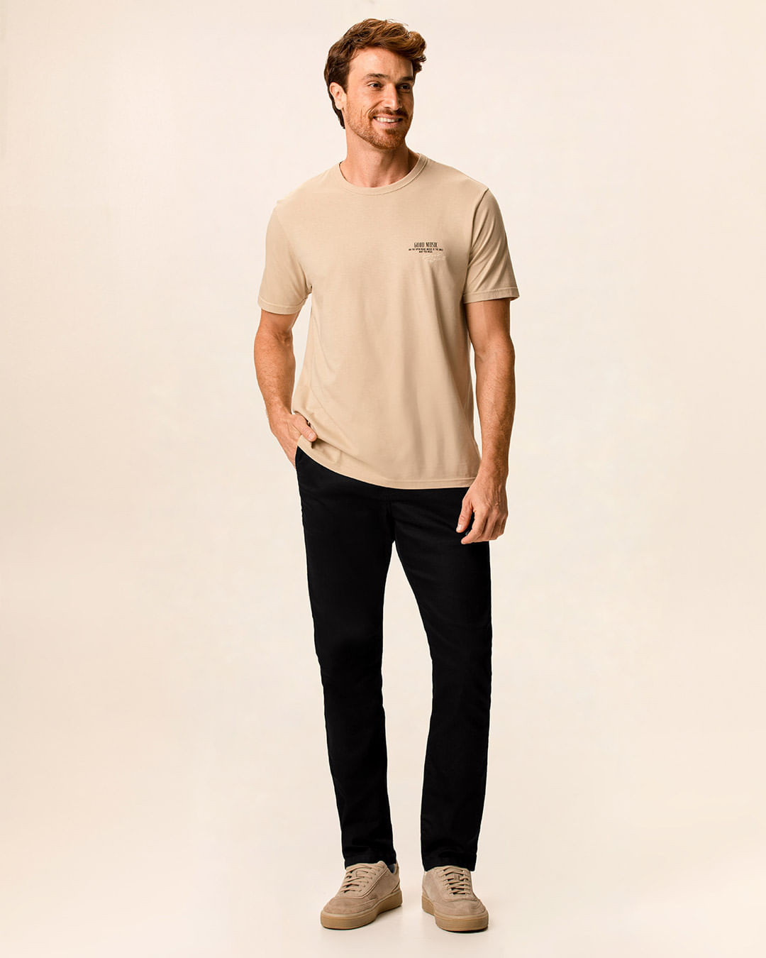 Calça Chino Masculina Bolso Funcional Em Sarja Com Elastano