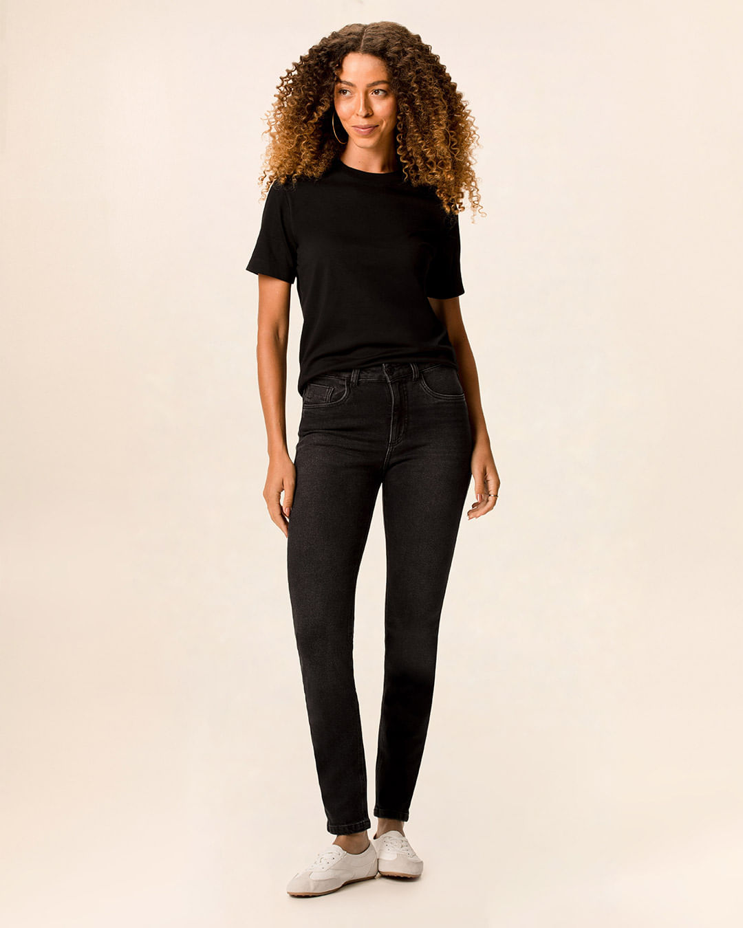 Calça Feminina Skinny Cintura Média Bolso Funcional Em Flex Jeans