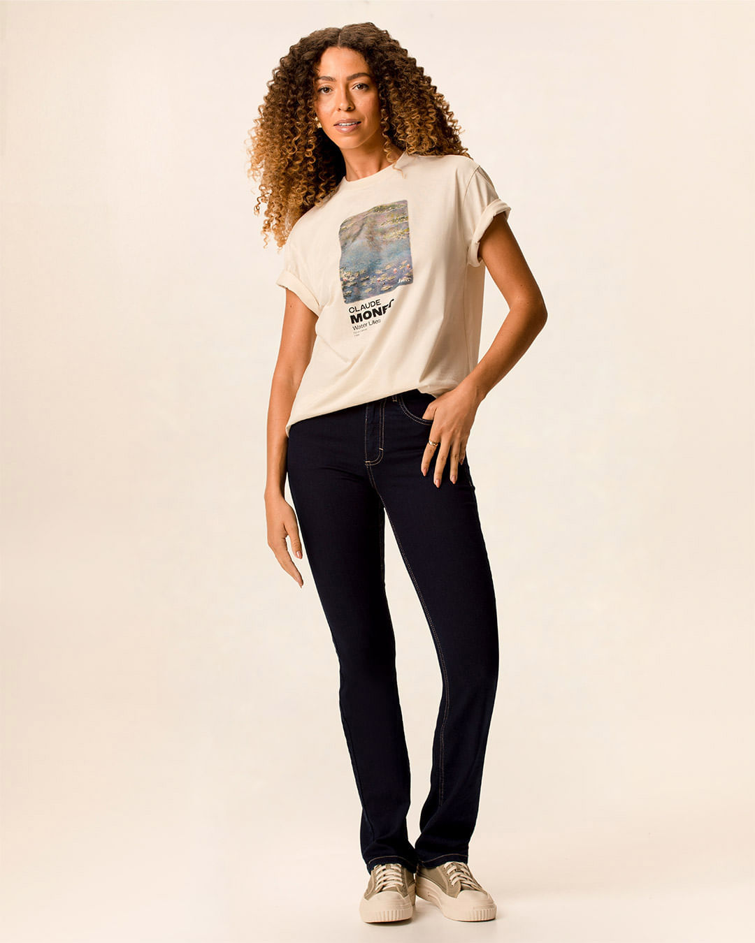 Calça Reta Feminina Cintura Média Bolso Funcional Em Flex Jeans