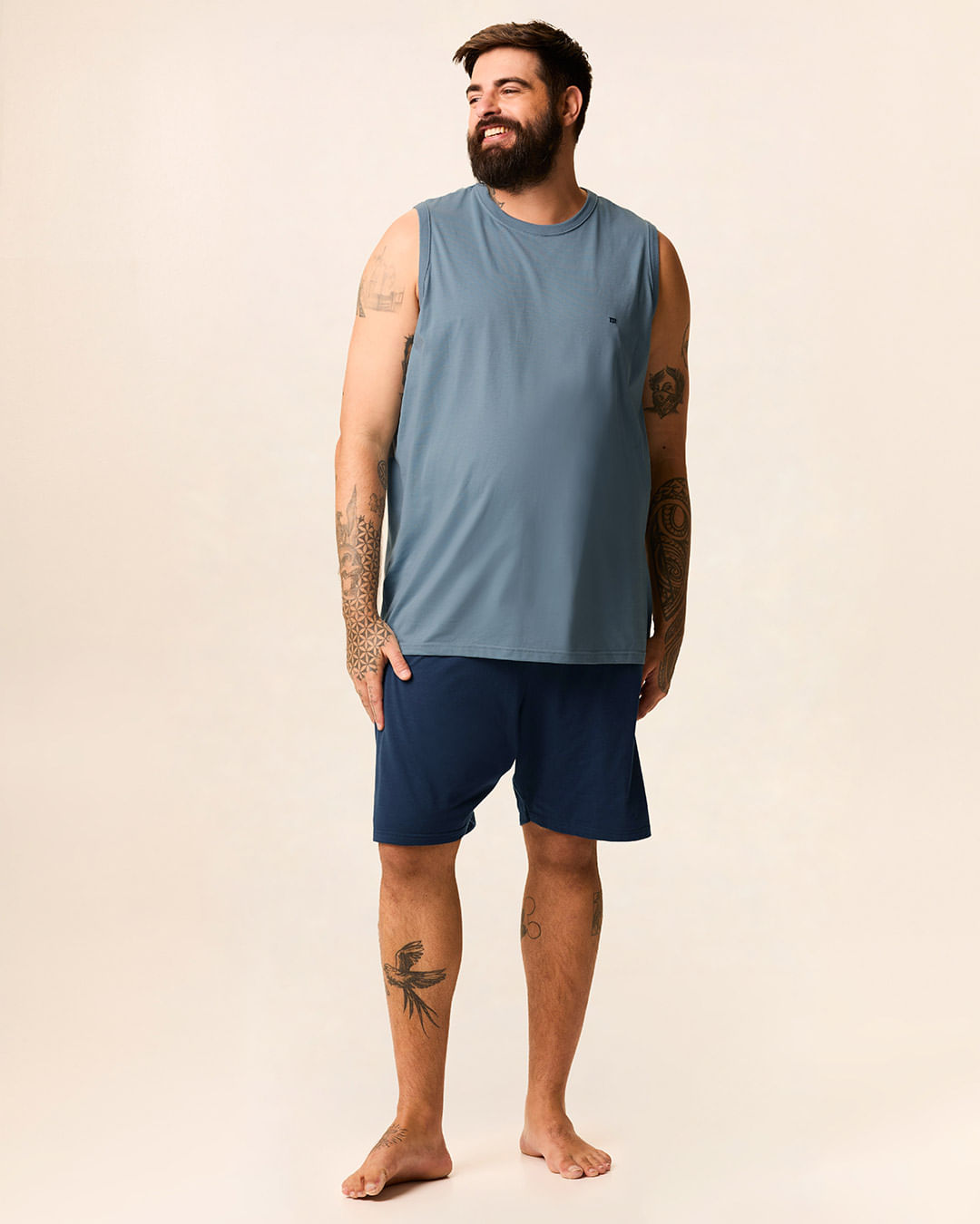 Pijama Curto Masculino Plus Size Regata Alça Larga E Bermuda Em Malha Algodão