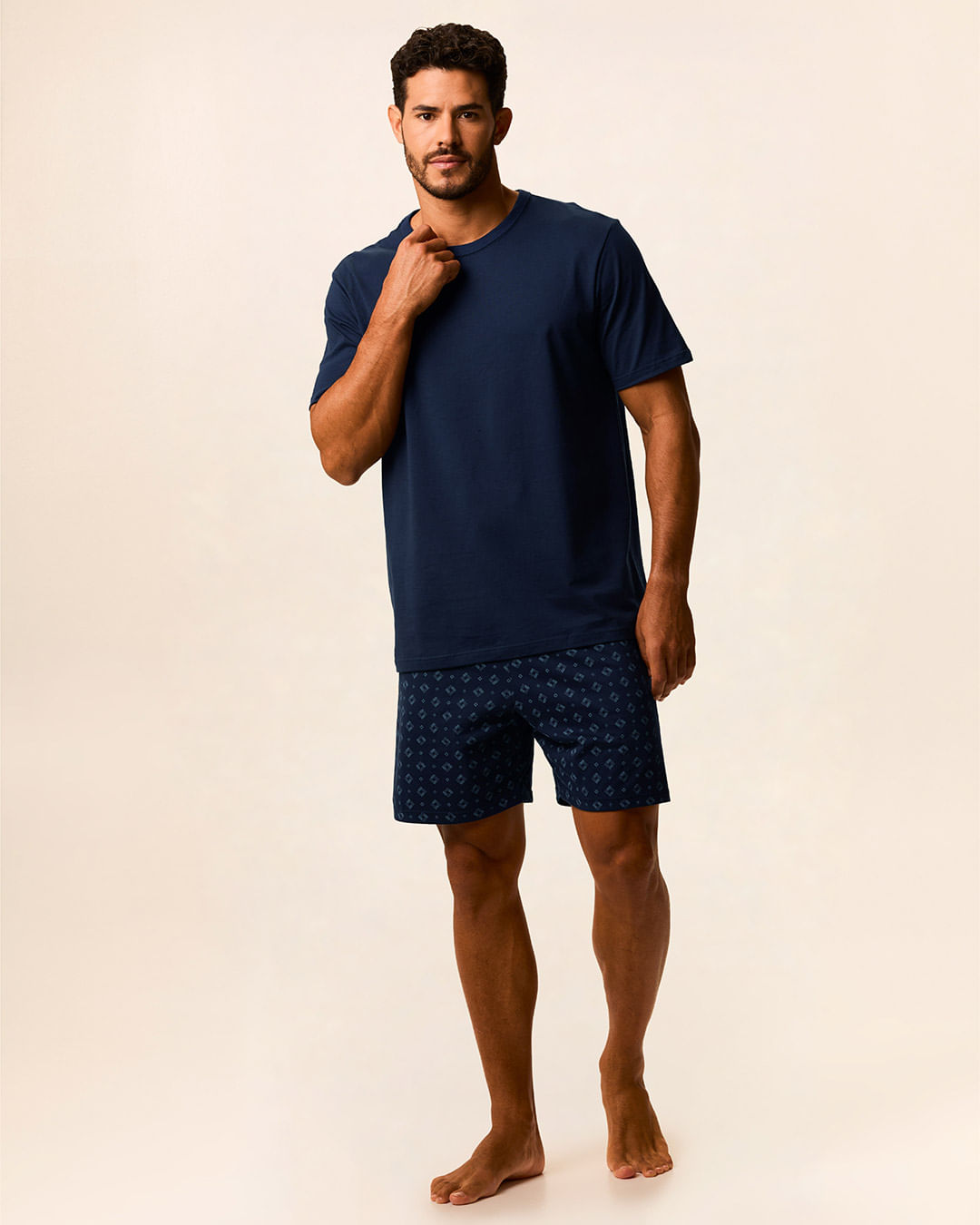 Pijama Curto Masculino Camiseta E Bermuda Em Malha Algodão
