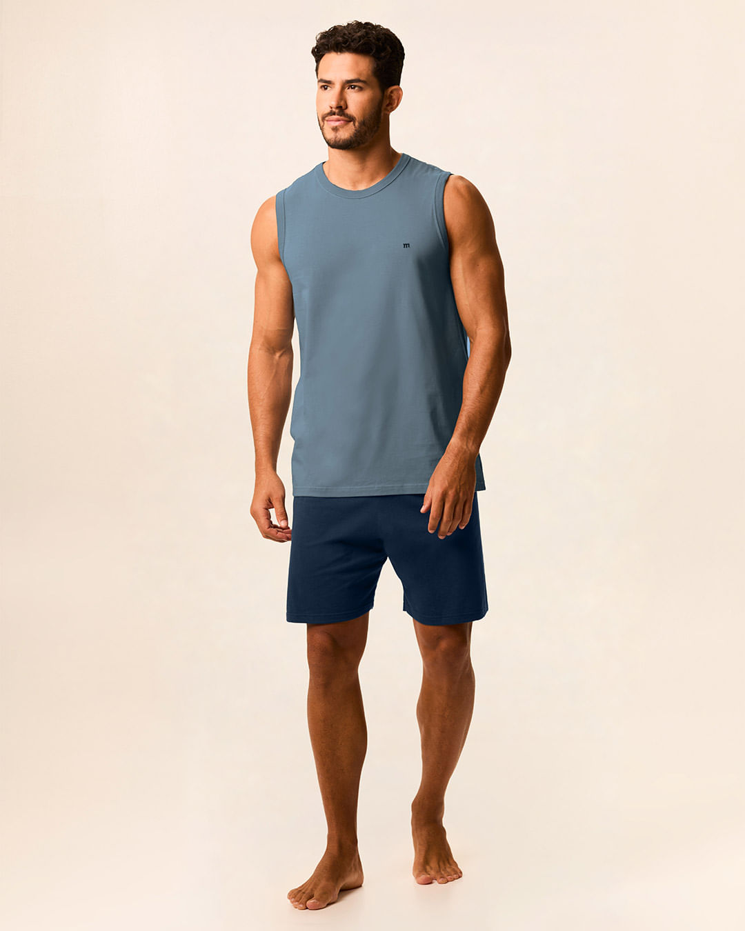 Pijama Curto Masculino Regata E Bermuda Em Malha Algodão