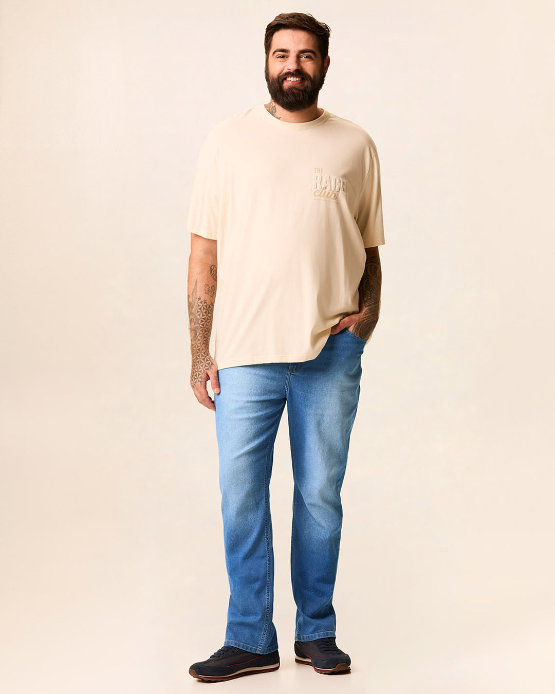 Calça Masculina Plus Size Slim Cintura Média Em Jeans Stretch