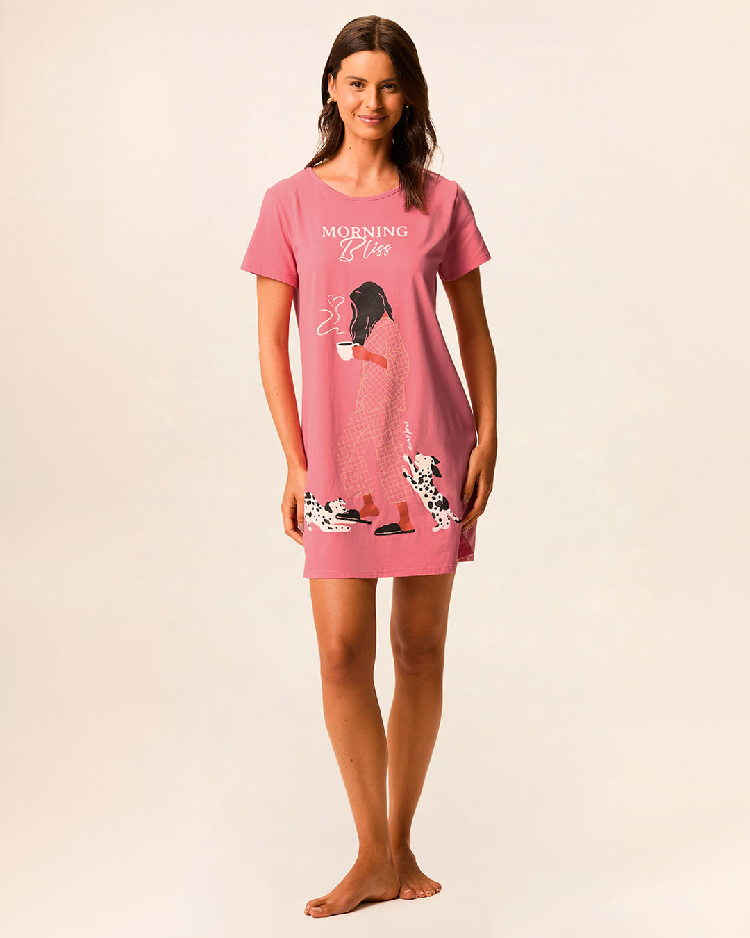 Camisola Feminina Manga Curta Estampa Frontal Em Meia Malha 100% Algodão