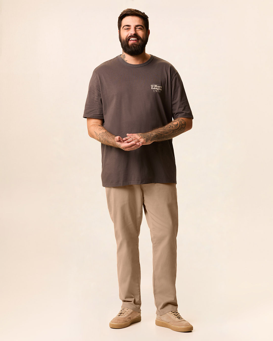 Calça Masculina Plus Size Chino Cintura Média Em Sarja Stretch
