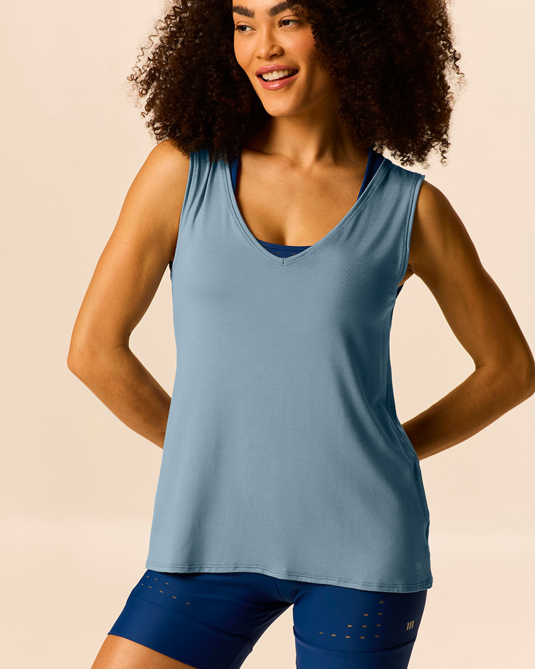 Regata Esportiva Feminina Alongada Alça Larga Em Viscose Stretch Malwee Active - Azul - P