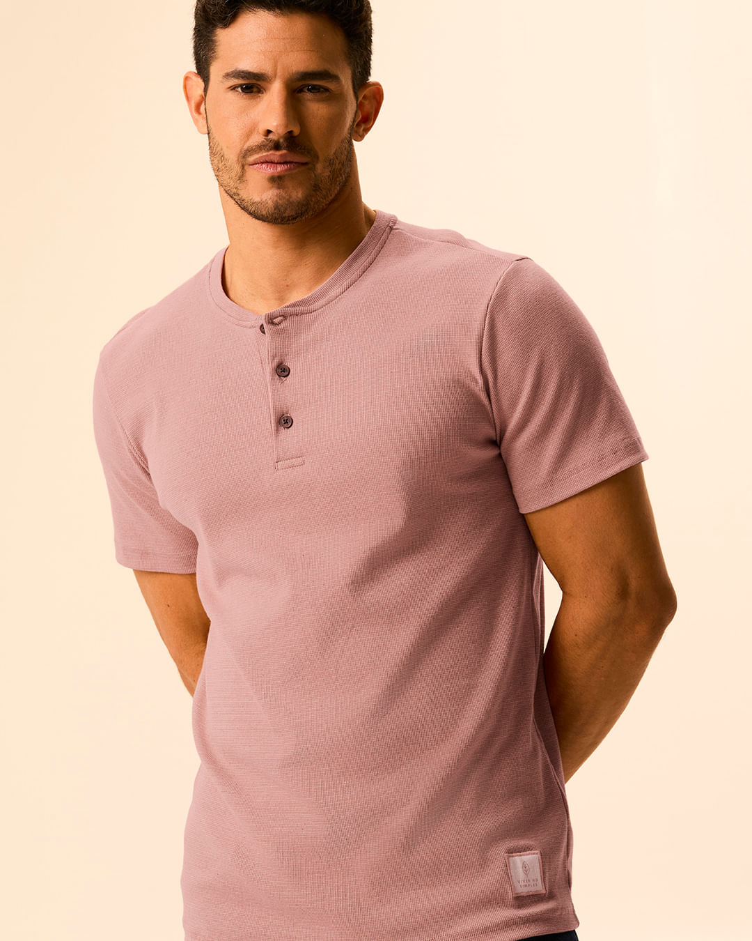 Camiseta Masculina Slim Peitilho Abotoamento Frontal Em Ribana Linho