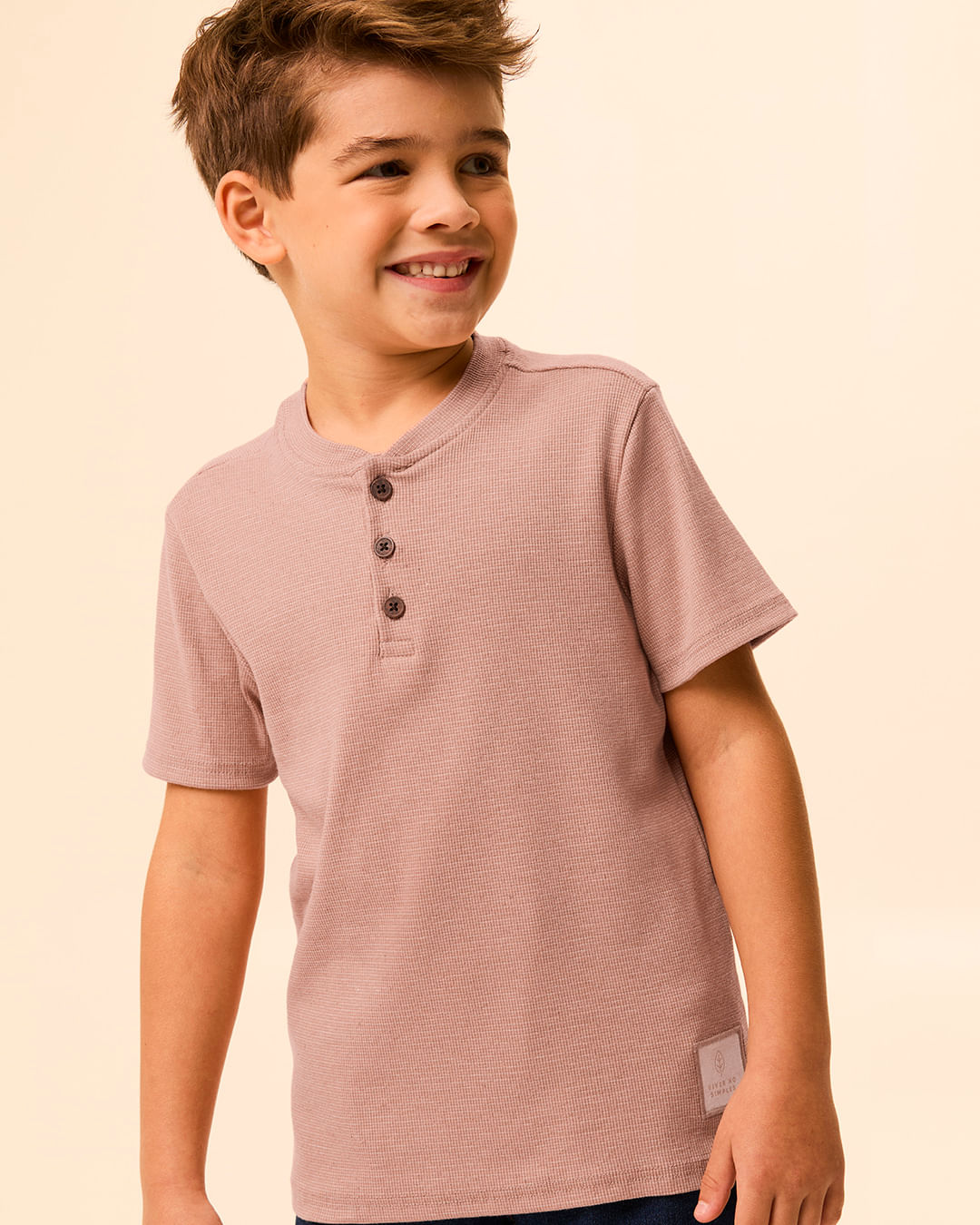 Camiseta Infantil Menino Henley Em Ribana Linho Malwee Kids - Rosa - 2