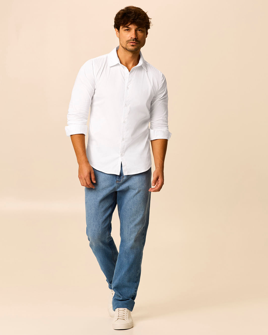 Camisa Masculina Slim Manga Longa Em Algodão Com Elastano