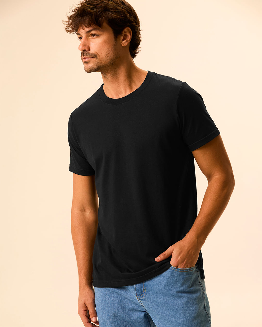 Camiseta Básica Masculina Slim Eiqueta Estampada Em Algodão Pima