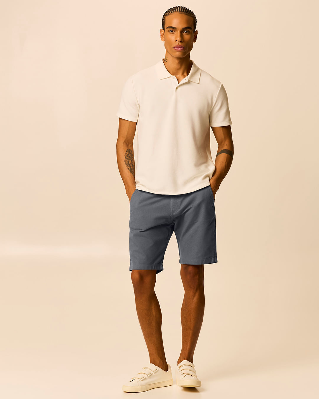 Shorts Masculino Chino Em Sarja Texturizada - Cinza - 48
