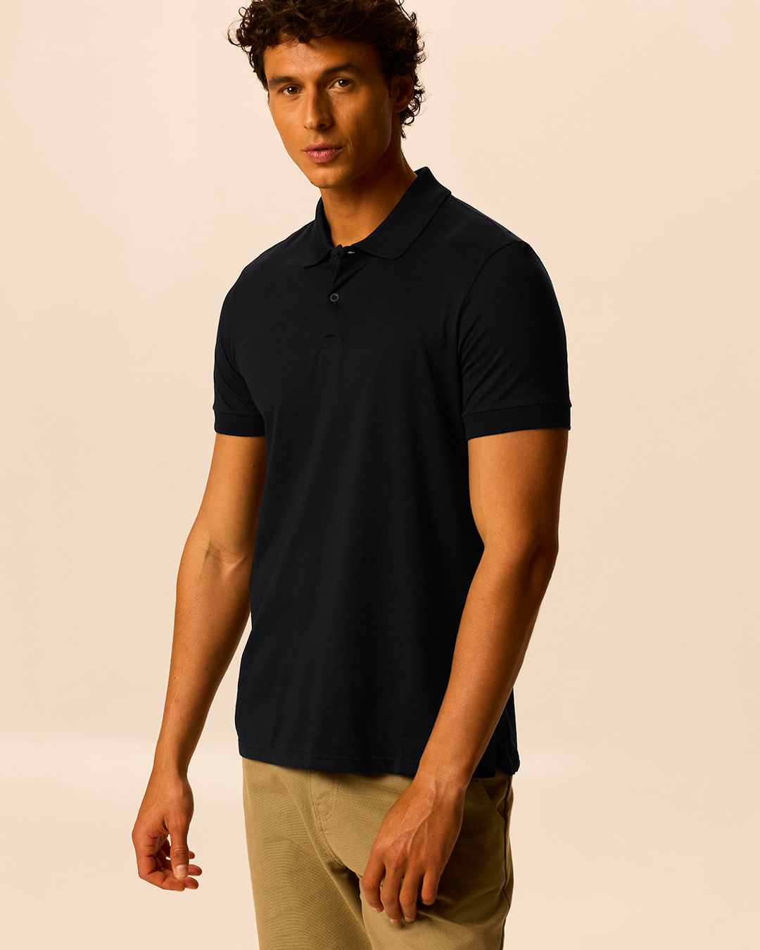 Camisa Polo Básica Masculina Peitilho Frontal Em Algodão