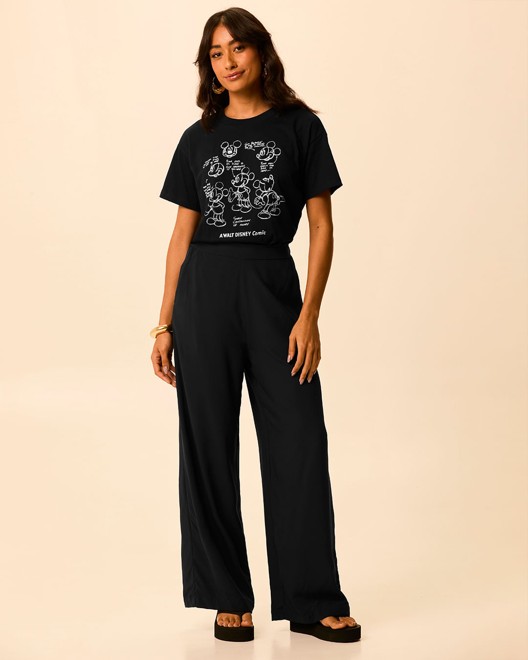 Calça Wide Leg Feminina Bolso Faca Em Viscose