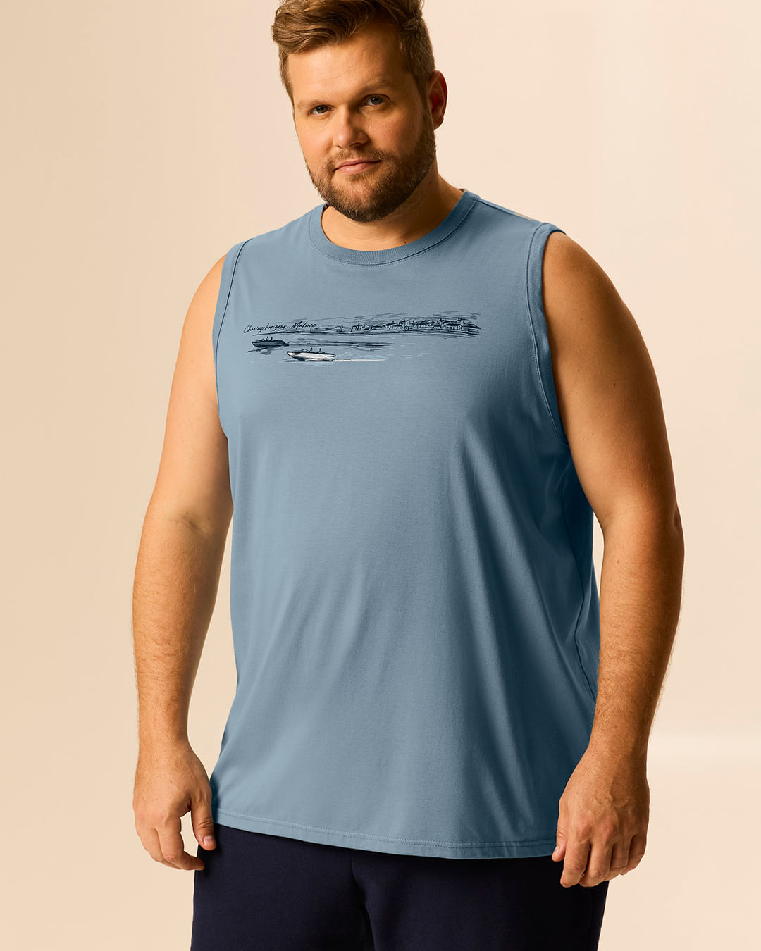Regata Masculina Plus Size Estampa Localizada Em Algodão - Azul - G3