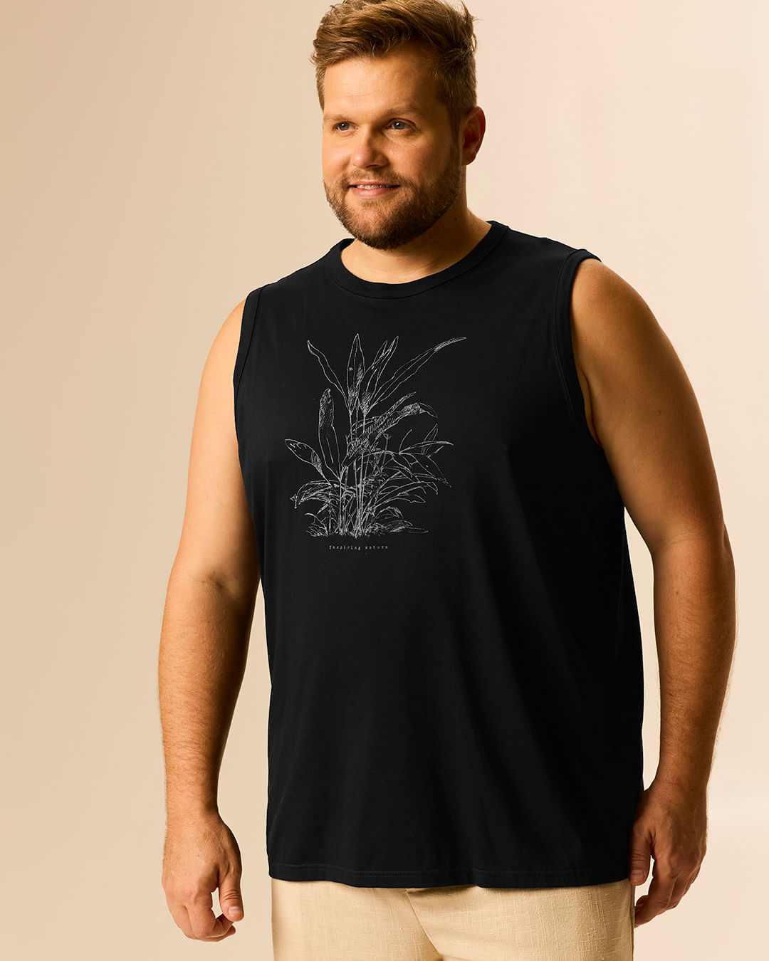 Regata Masculina Plus Size Estampa Localizada Em Algodão - Preto - G3