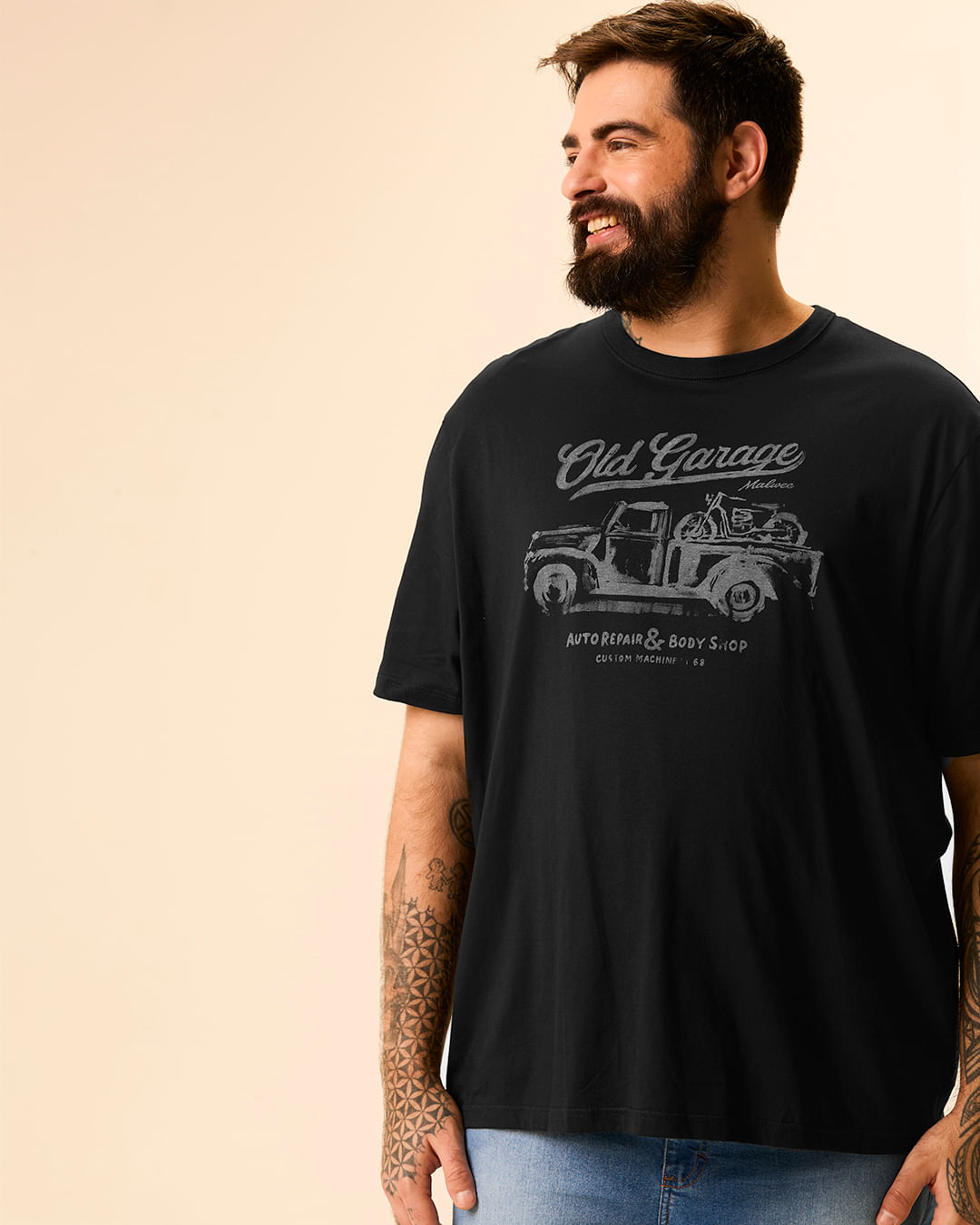 Camiseta Masculina Plus Size Regular Old Garage Em Algodão - Preto - G3