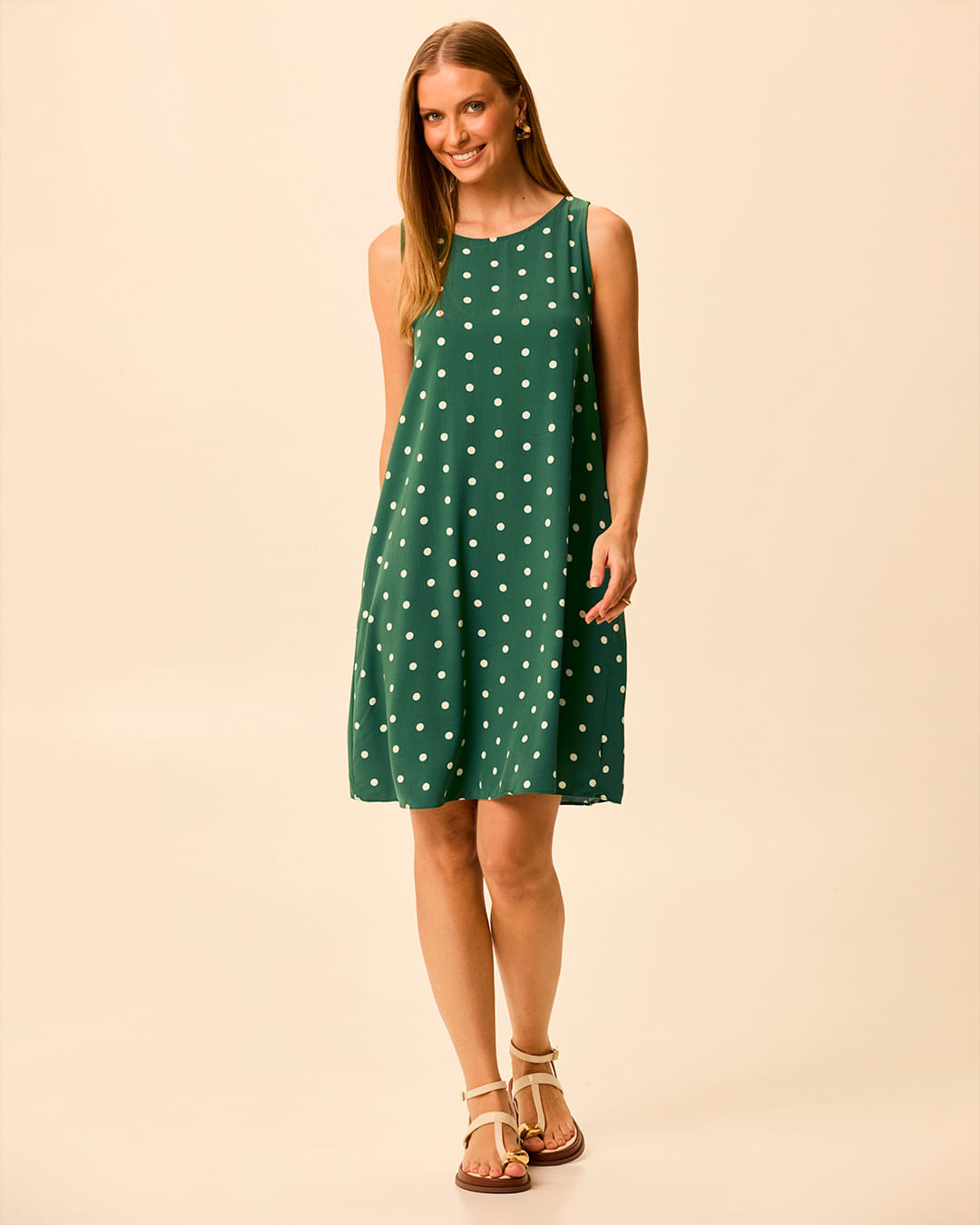 Vestido Feminino Evasê Sem Manga Bolso Interno Em Viscose