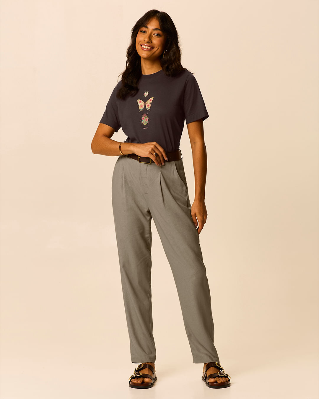 Calça Feminina Carrot Acompanha Cinto Em Viscolinho