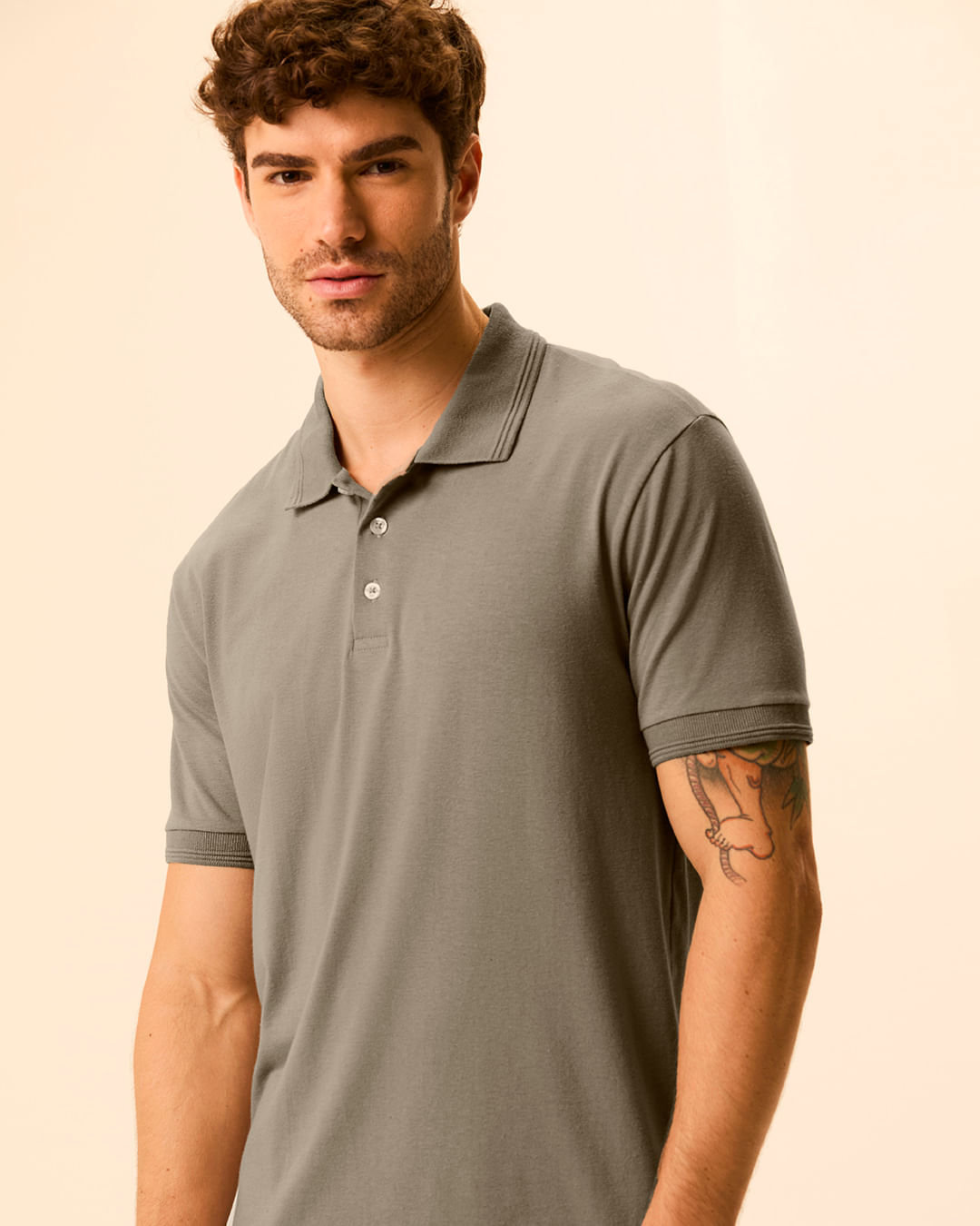 Camisa Polo Masculina Regular Peitilho Frontal Em Malha Linho