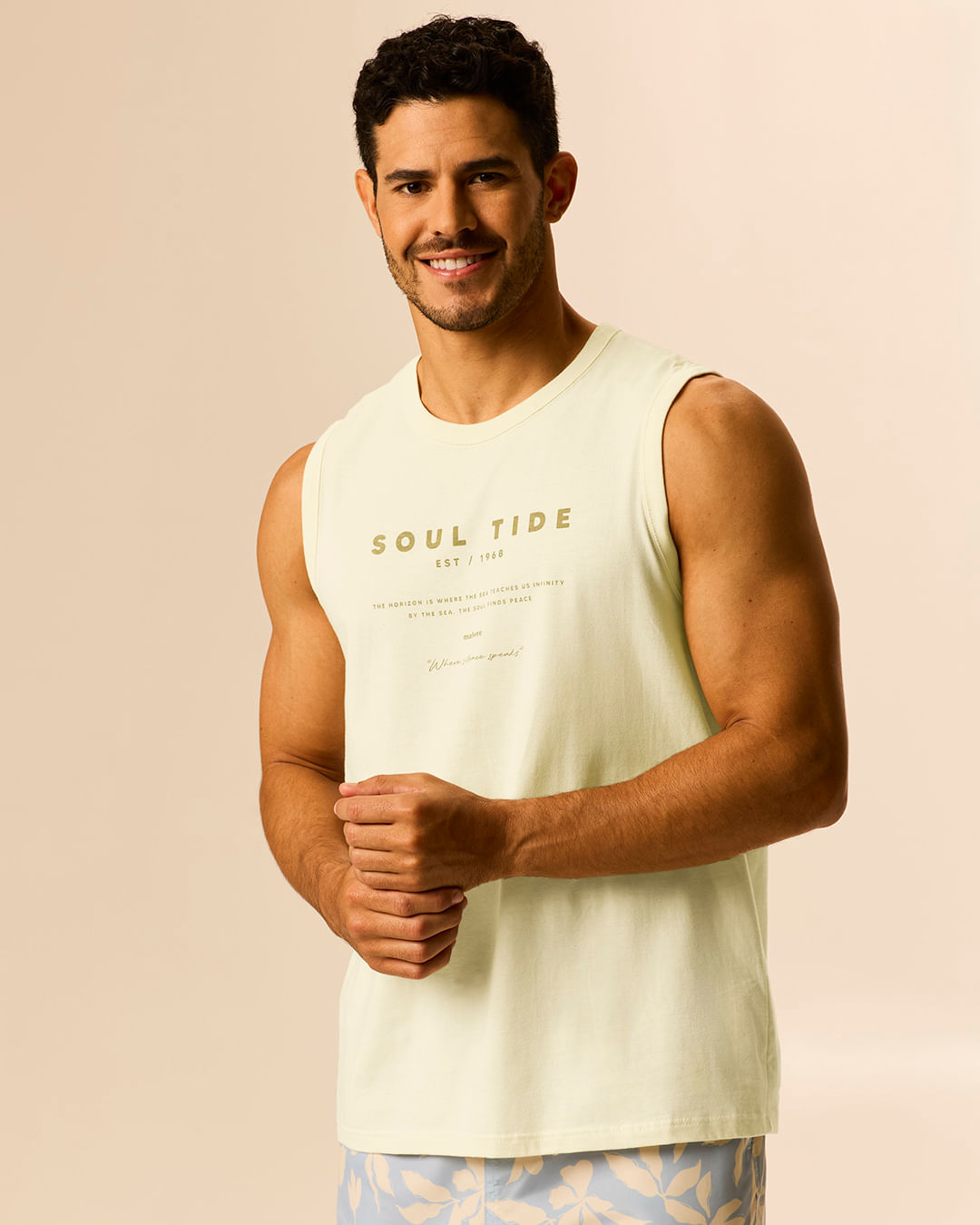 Regata Masculina Reta Estampa Localizada Em Malha Algodão - Off White - XGG
