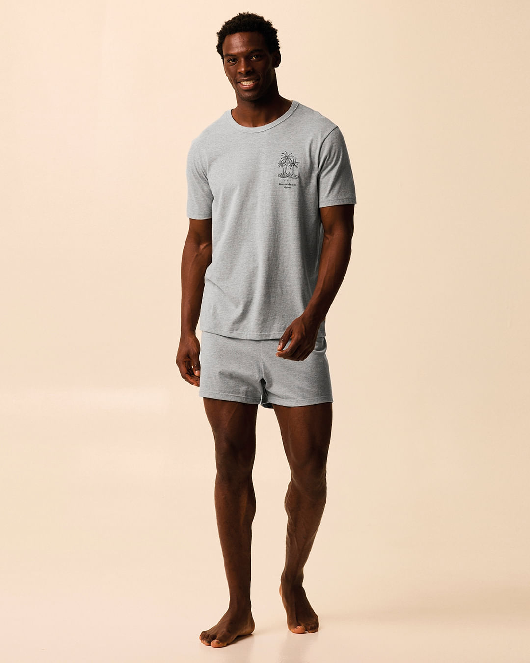 Pijama Curto Masculino Estampa Lettering Frontal Em Malha Algodão - Cinza - XGG