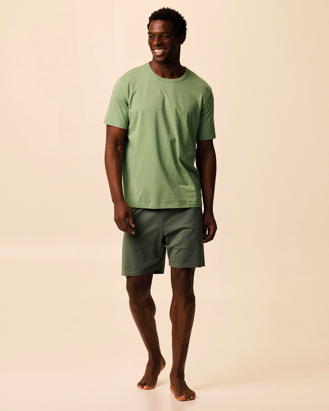 Pijama Curto Masculino Camiseta E Bermuda Em Malha Algodão - Verde - XGG