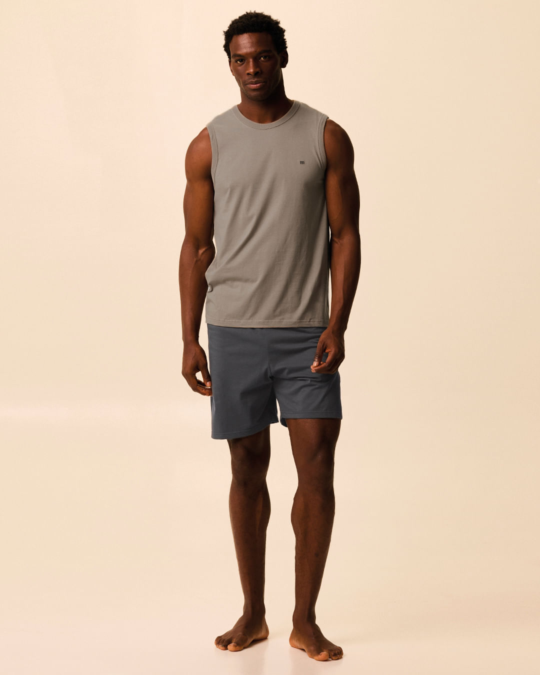 Pijama Curto Masculino Regata E Bermuda Em Malha Algodão