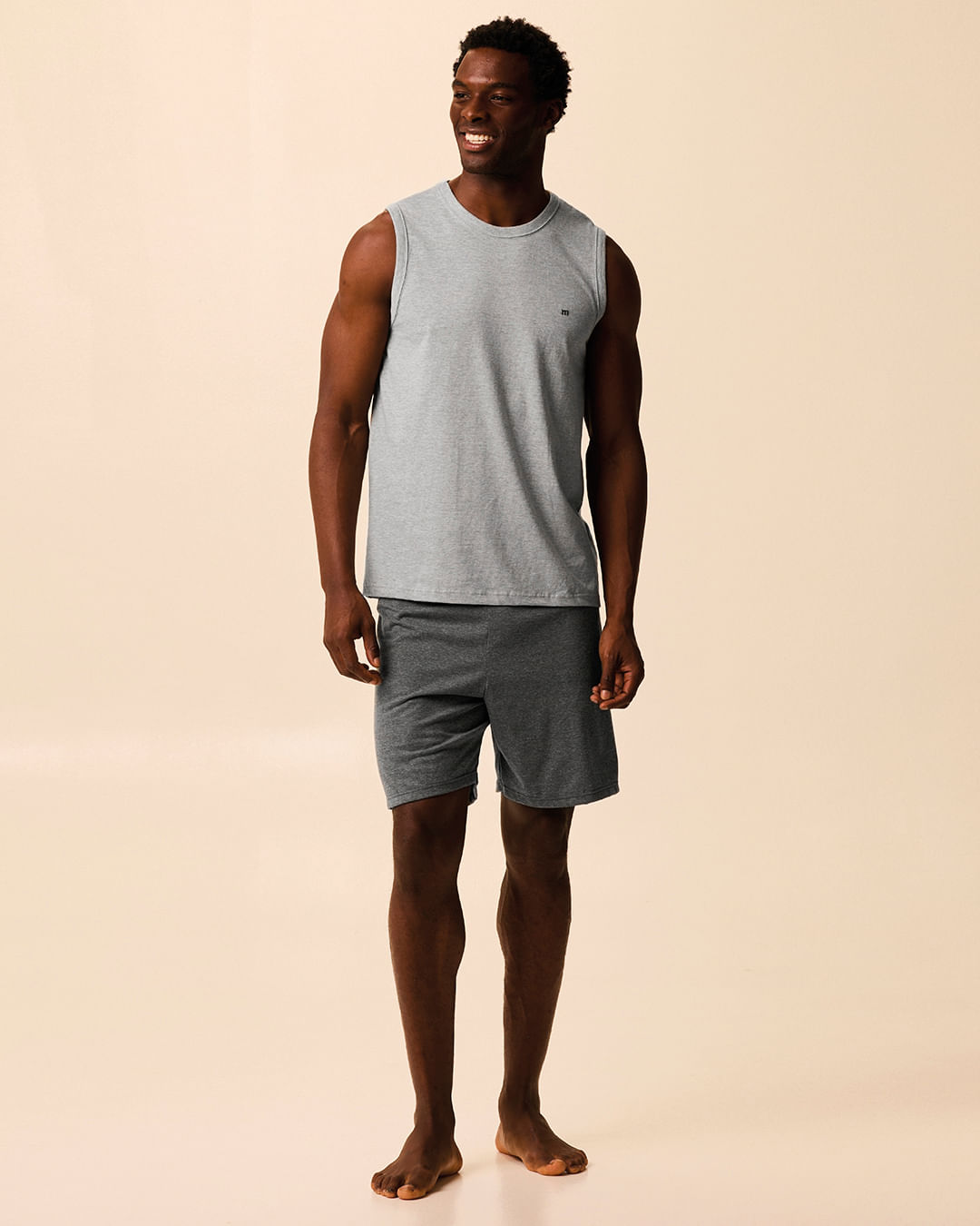 Pijama Curto Masculino Regata E Bermuda Em Malha Algodão