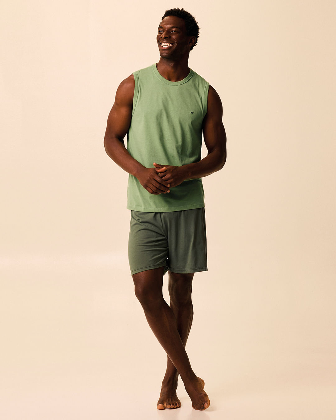 Pijama Curto Masculino Regata E Bermuda Em Malha Algodão