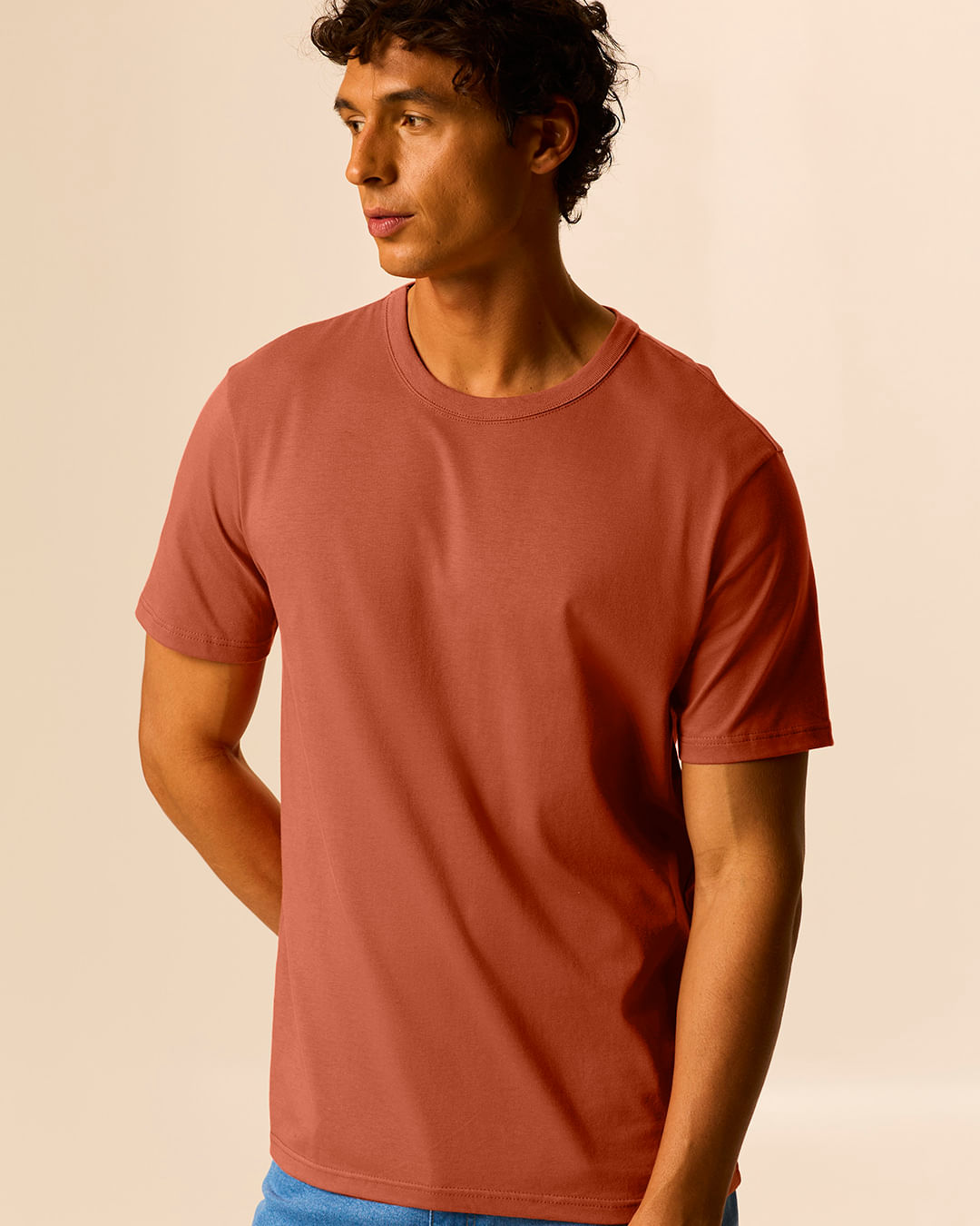 Camiseta Essencial Masculina Etiqueta Estampada Em Algodão - Laranja - XGG
