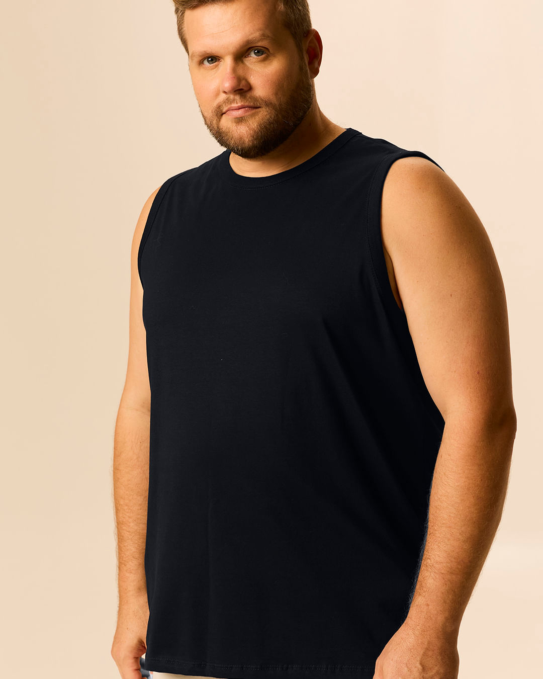 Regata Básica Masculina Plus Size Decote Redondo Alça Larga Em Algodão