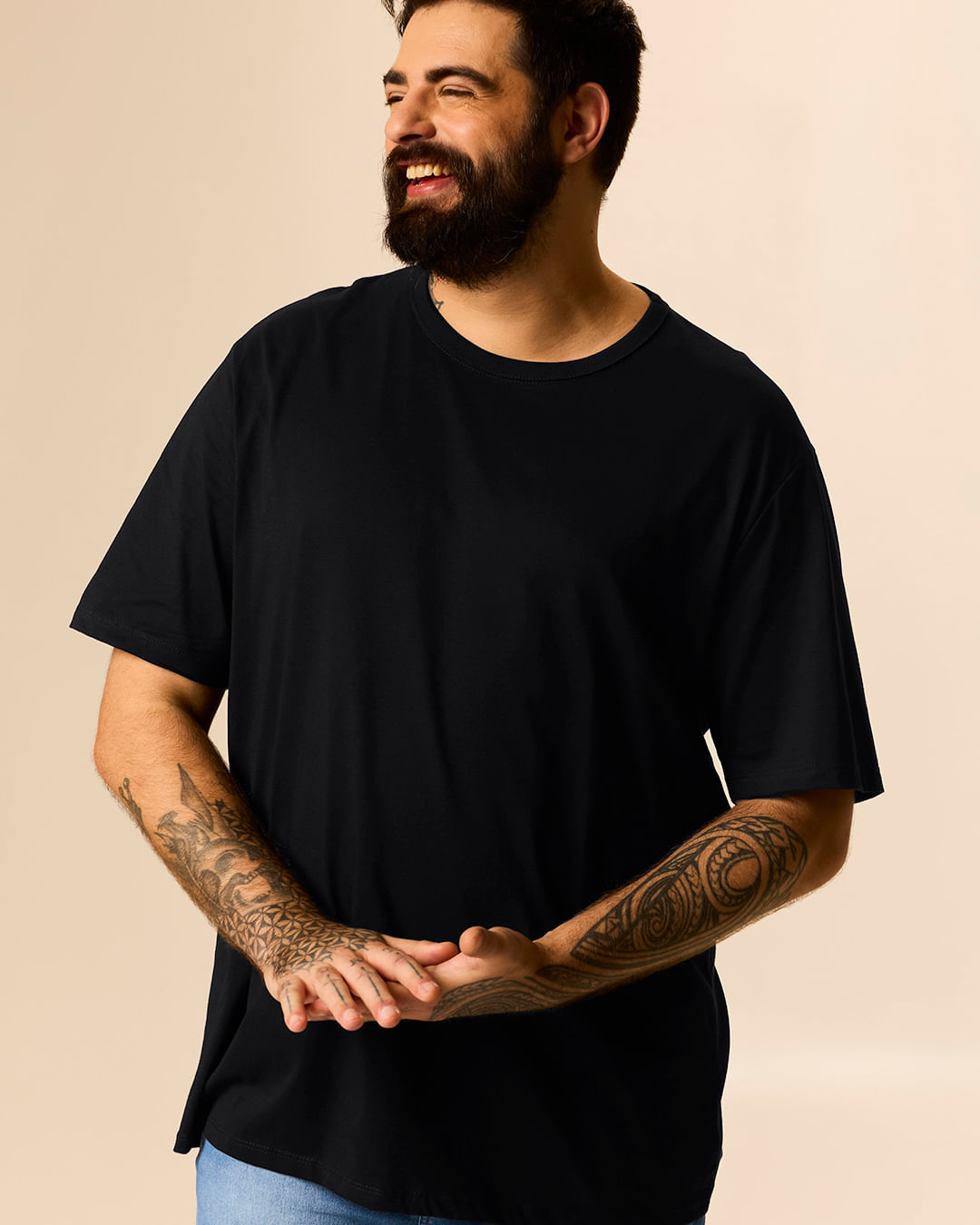 Camiseta Essencial Masculina Plus Size Etiqueta Estampada Em Algodão