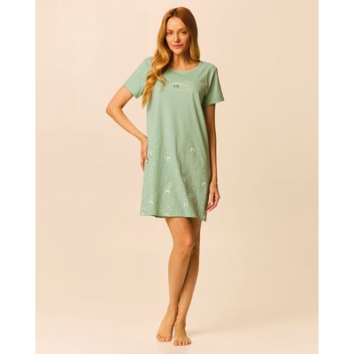Camisola Feminina Manga Curta Estampa Frontal Em Meia Malha 100% Algodão