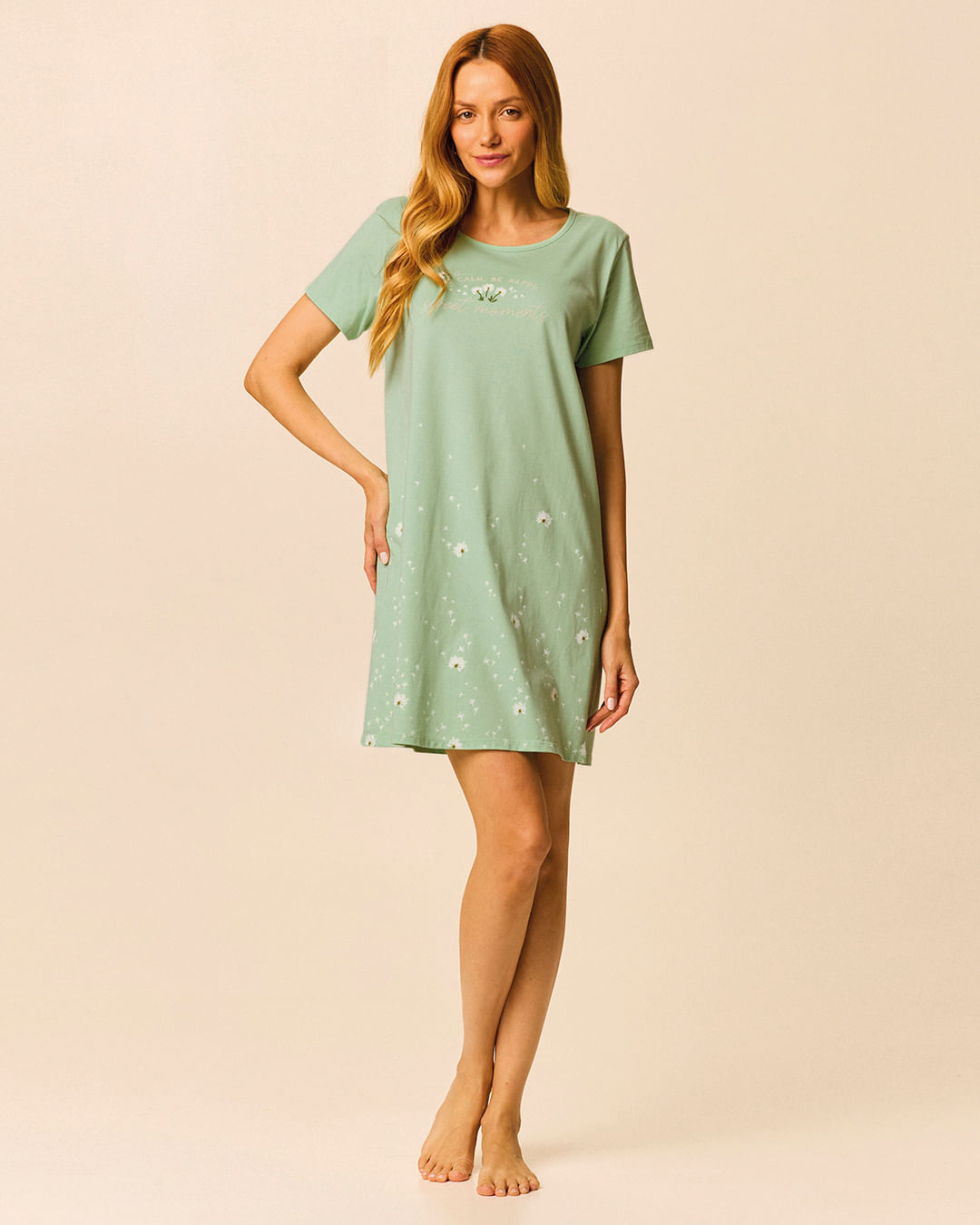 Camisola Feminina Manga Curta Estampa Frontal Em Meia Malha 100% Algodão