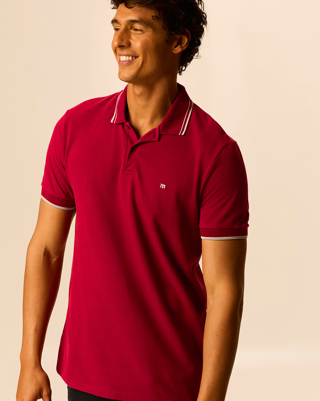 Camisa Polo Básica Masculina Slim Bordado Frontal Em Piquet Premium - Vermelho - M