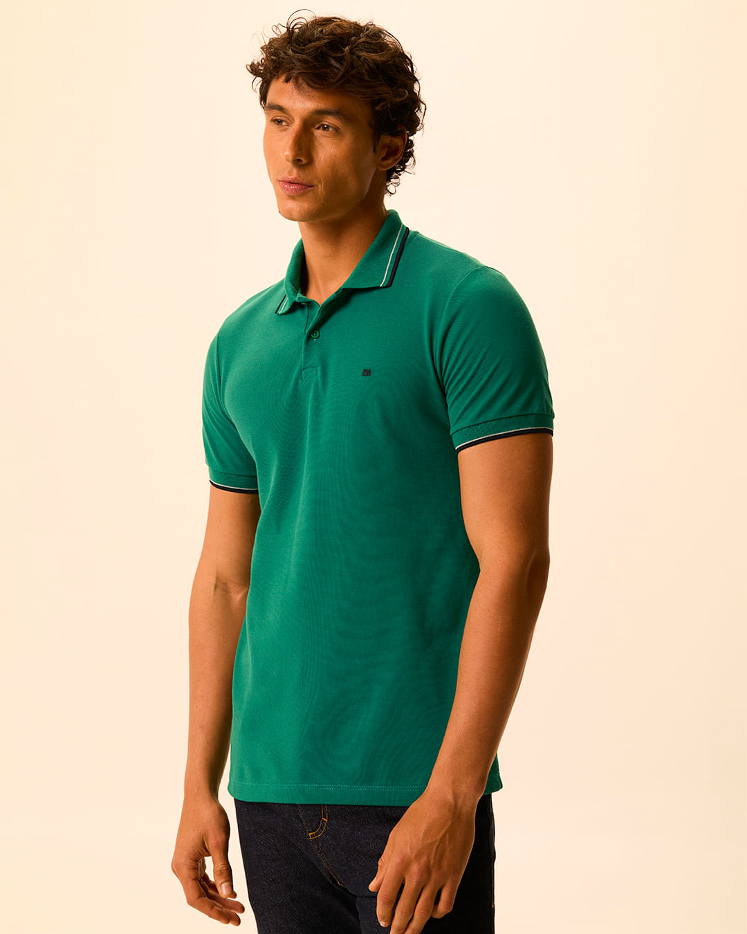 Camisa Polo Básica Masculina Slim Bordado Frontal Em Piquet Premium - Verde - M