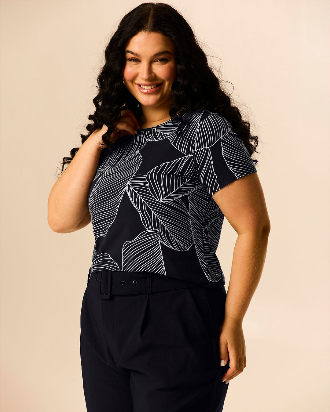 Blusa Feminina Plus Size Estampada Manga Curta Em Viscose Stretch