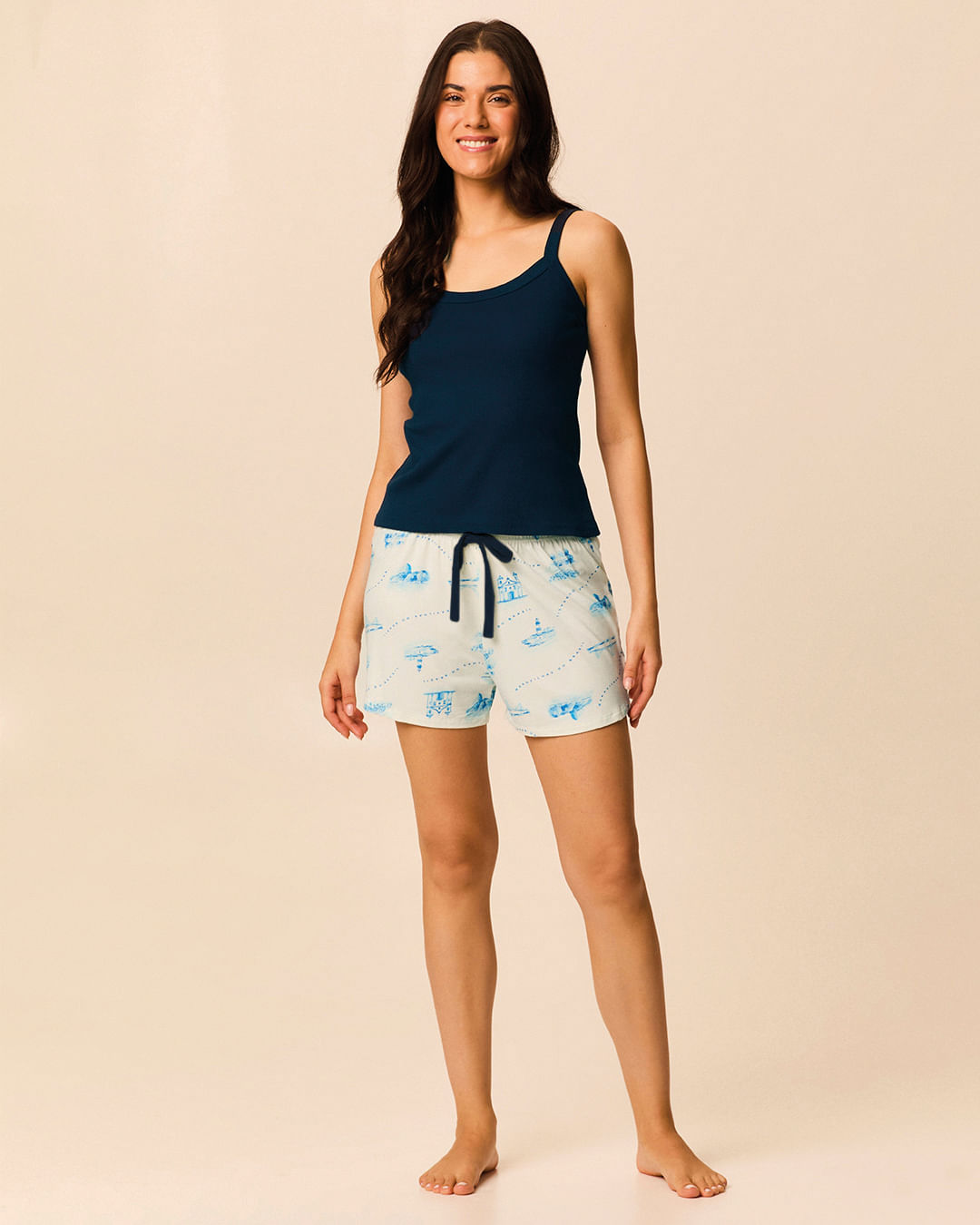Pijama Curto Feminino Shorts Runner Estampado Em Viscose Stretch