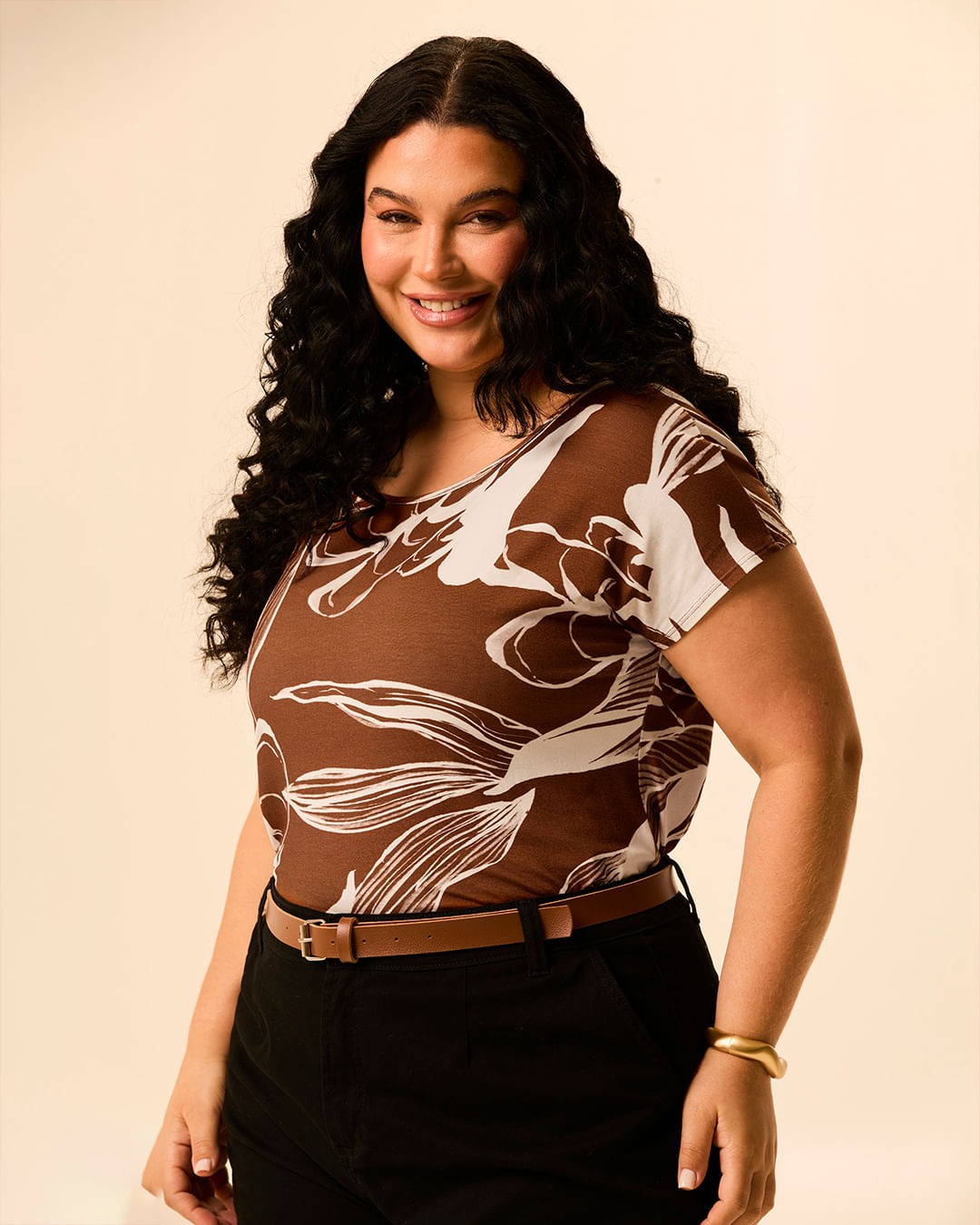 Blusa Feminina Plus Size Mullet Estampada Em Viscose Stretch