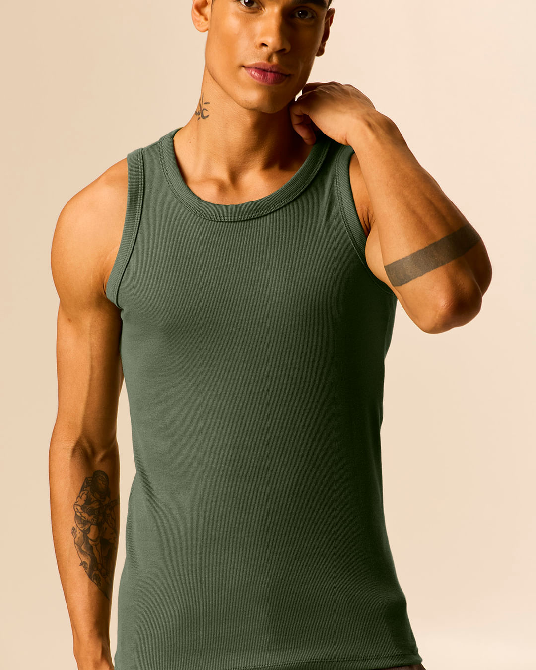 Regata Básica Masculina Decote Redondo Em Ribana Canelada - Verde - XGG