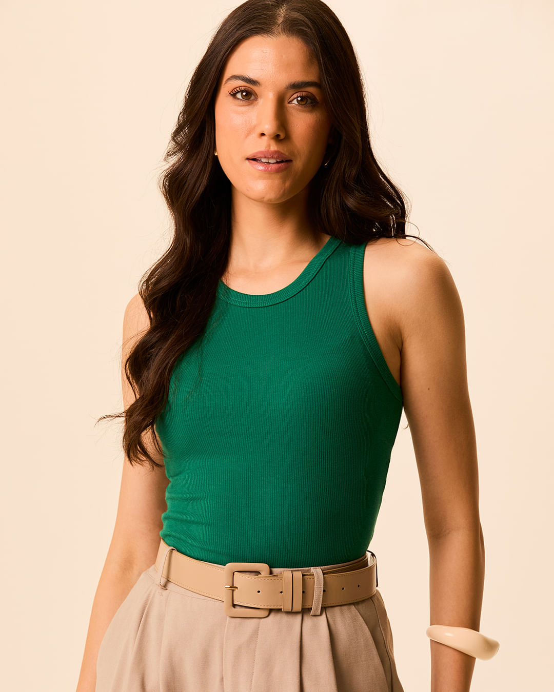 Regata Básica Feminina Decote U Em Ribana - Verde - XGG