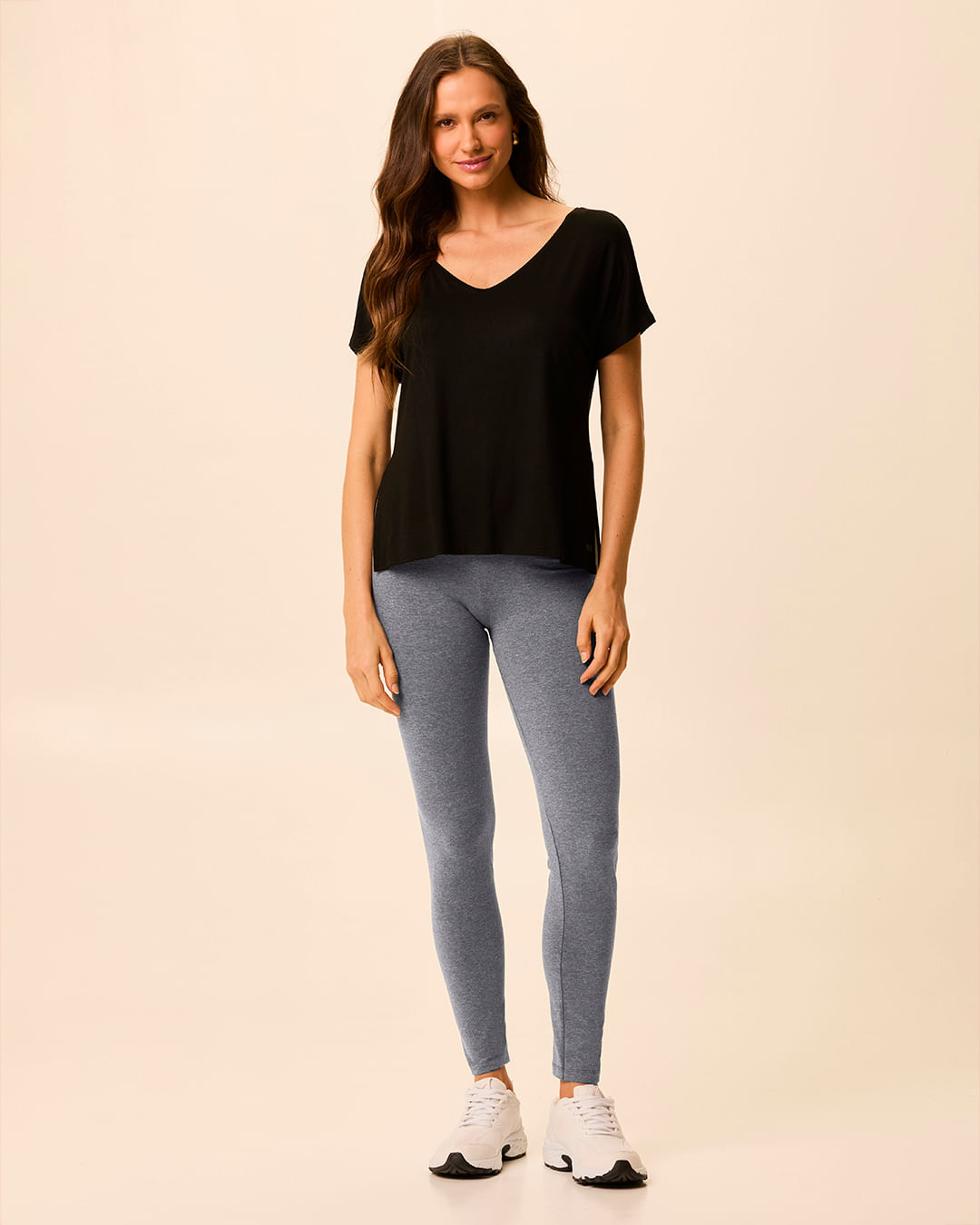 Calça Legging Básica Feminina Cintura Média Em Algodão