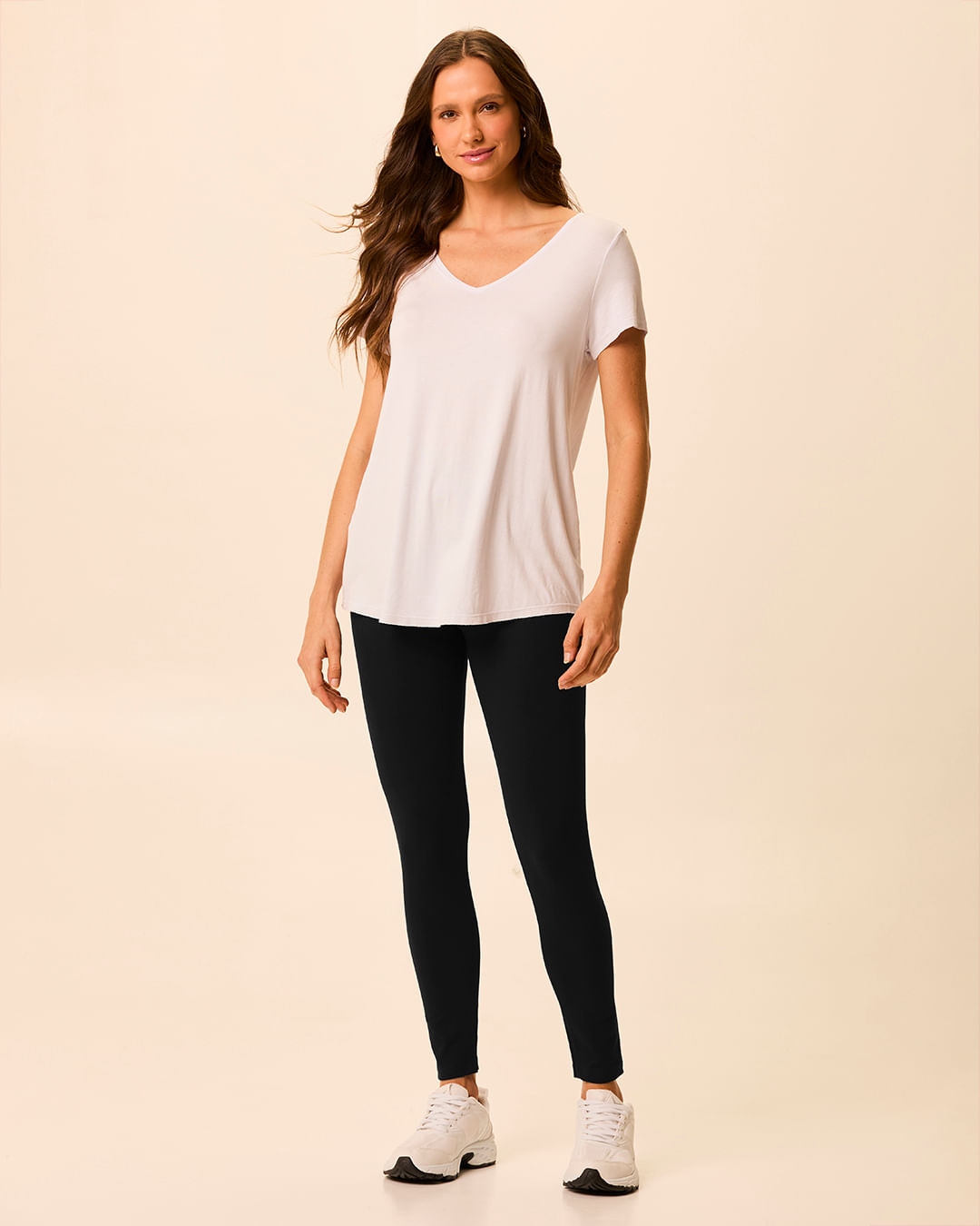Calça Legging Básica Feminina Cintura Média Em Algodão