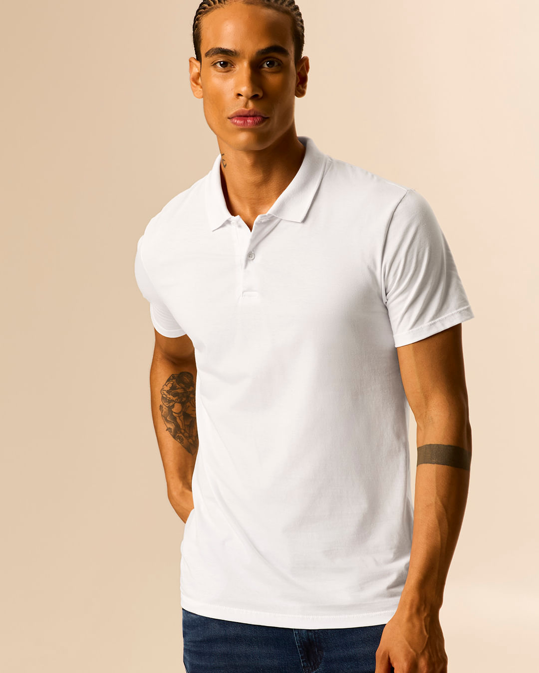 Camisa Polo Básica Masculina Peitilho Frontal Em Algodão