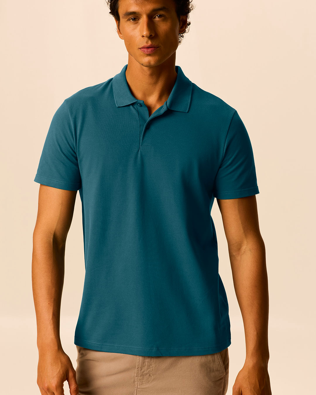 Camisa Polo Básica Masculina Gola Retilínea Em Piquet Stretch - Azul - XGG