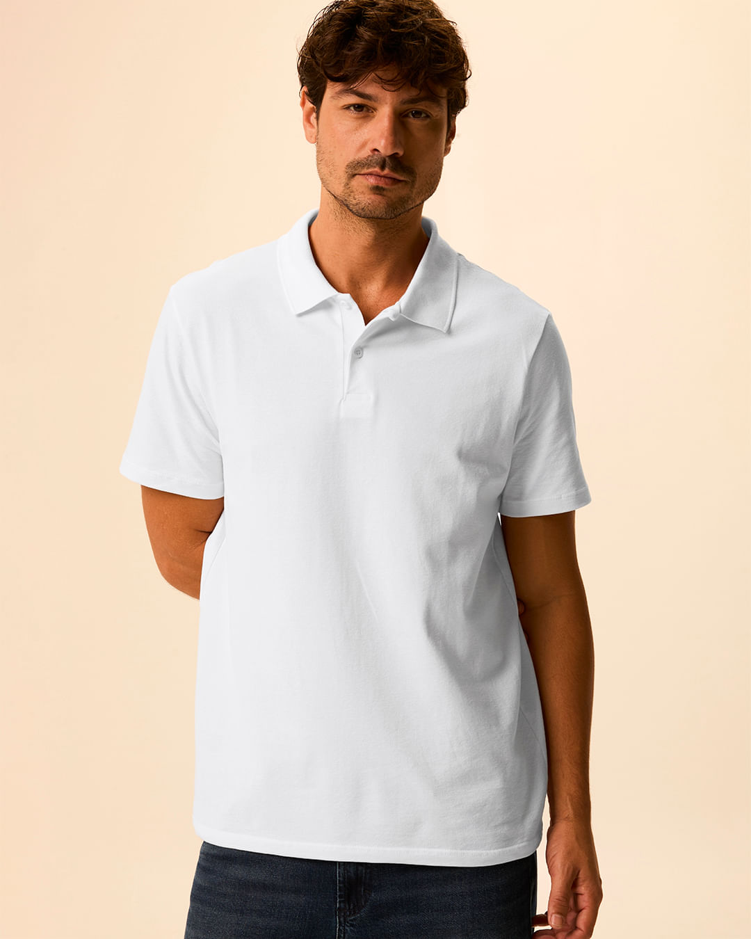 Camisa Polo Básica Masculina Gola Retilínea Em Piquet Stretch