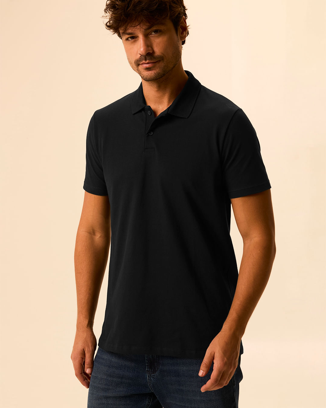 Camisa Polo Básica Masculina Gola Retilínea Em Piquet Stretch