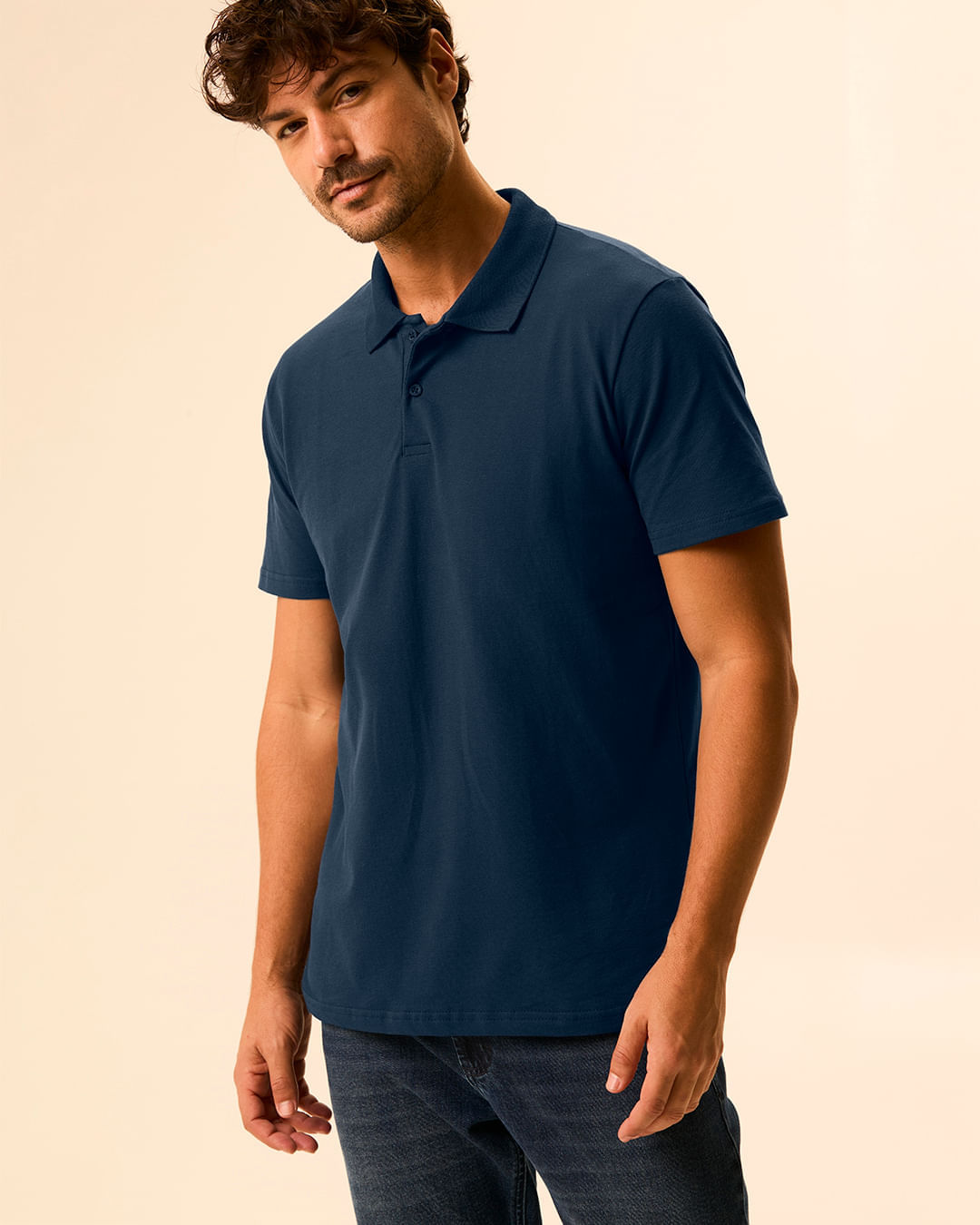 Camisa Polo Básica Masculina Gola Retilínea Em Piquet Stretch - Azul - G