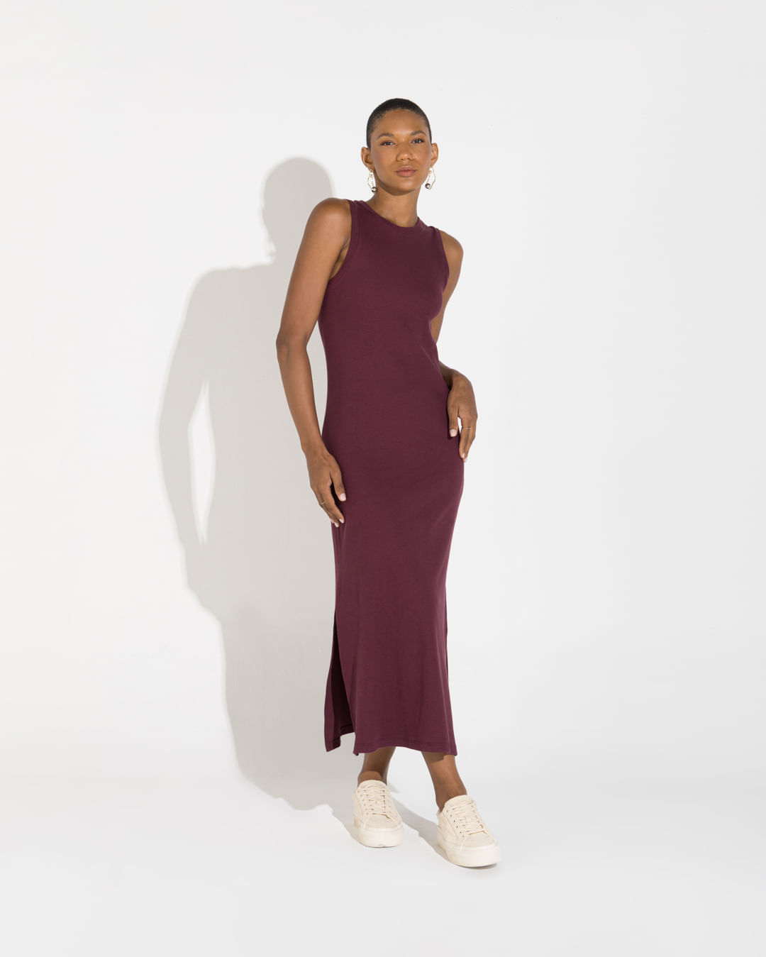 Vestido Midi Canelado Algodão